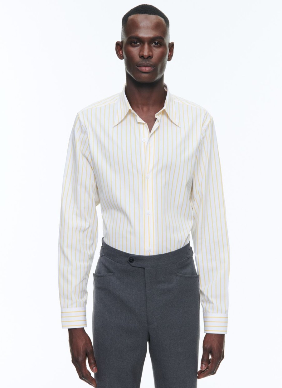 Shirts | De Fursac Striped Shirt With Swallow Collar White - Yellow Stripes