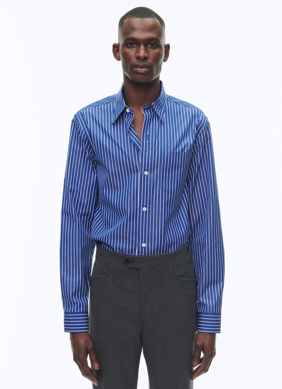 Shirts | De Fursac Cotton Shirt With Swallow Collar Cobalt Blue - White Stripes