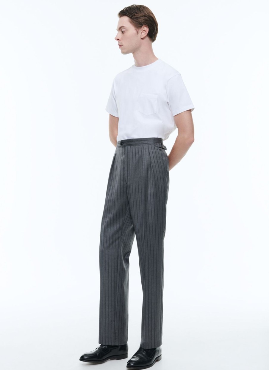 Trousers | De Fursac Wool Twill Striped Pleated Trousers Ash Grey