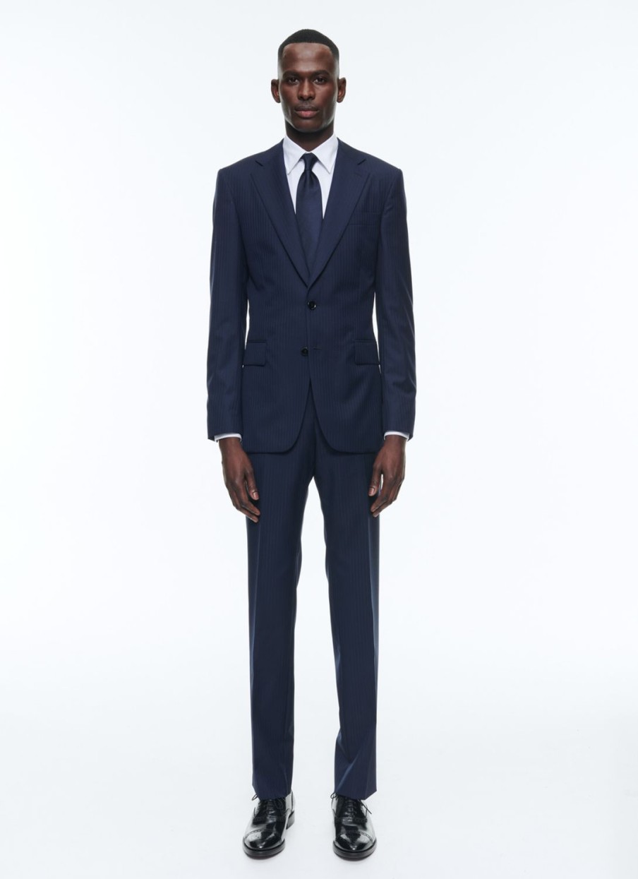 Suits | De Fursac Certified Wool Suit With Stripes Navy Blue - Tone On Tone Stripes