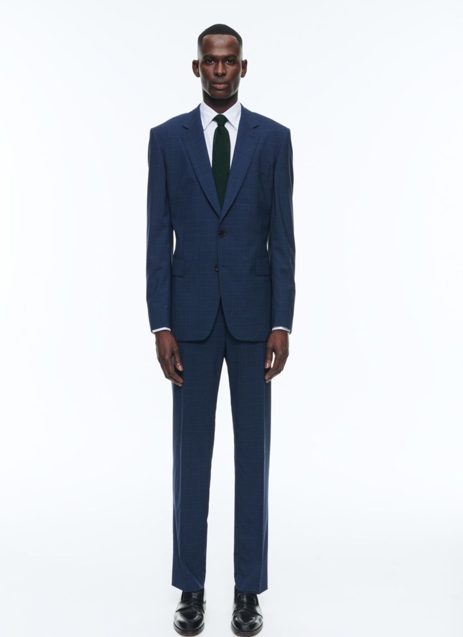 Suits | De Fursac Prince Of Wales Wool Canvas Suit Navy Blue - Prince Of Wales Pattern