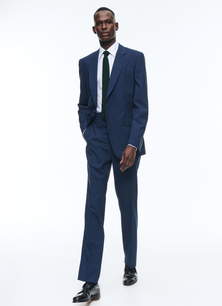 Suits | De Fursac Prince Of Wales Wool Canvas Suit Navy Blue - Prince Of Wales Pattern