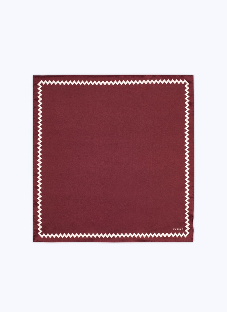 Ties | De Fursac Silk Twill Pocket Square Burgundy - White Frieze