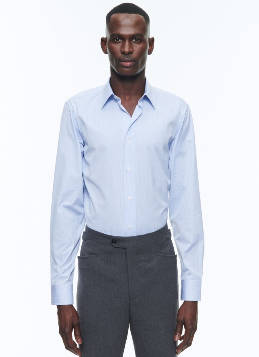 Shirts | De Fursac Cotton Shirt With Straight Collar Sky Blue Stripes