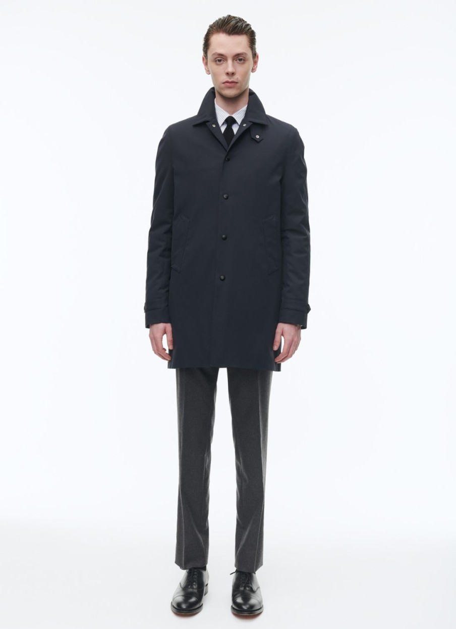 Outerwear | De Fursac Technical Serge Water-Repellent Coat Navy Blue