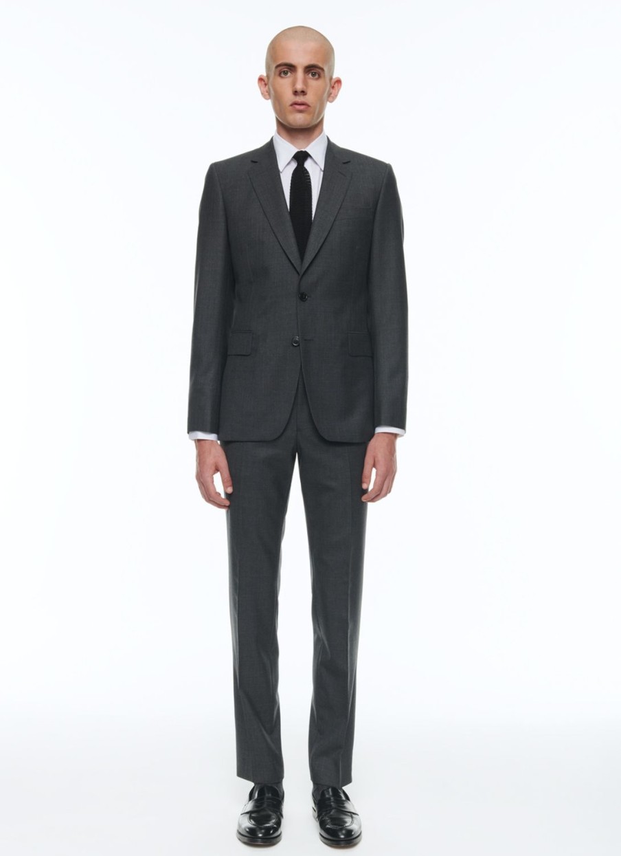 Suits | De Fursac End-On-End Virgin Wool Fitted Suit Charcoal Grey - End-On-End