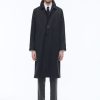 Outerwear | De Fursac Wool Coat With Shirt Collar Navy Blue - Tartan Lining