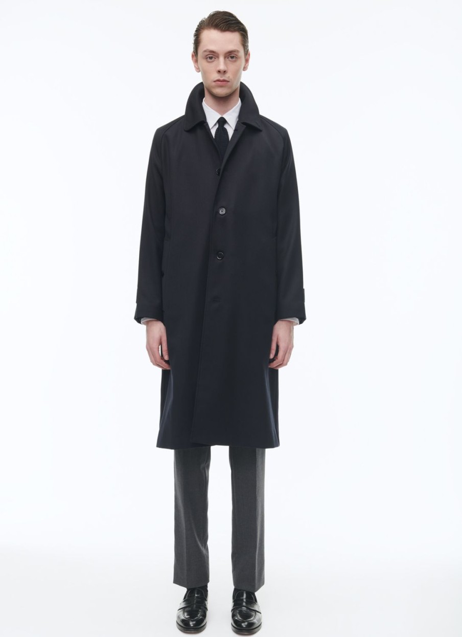 Outerwear | De Fursac Wool Coat With Shirt Collar Navy Blue - Tartan Lining