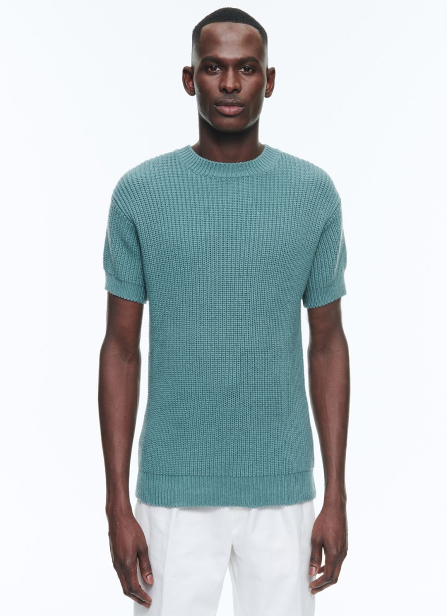 Polos & T-Shirts | De Fursac Ribbed Wool And Cotton Sweater Sage Green