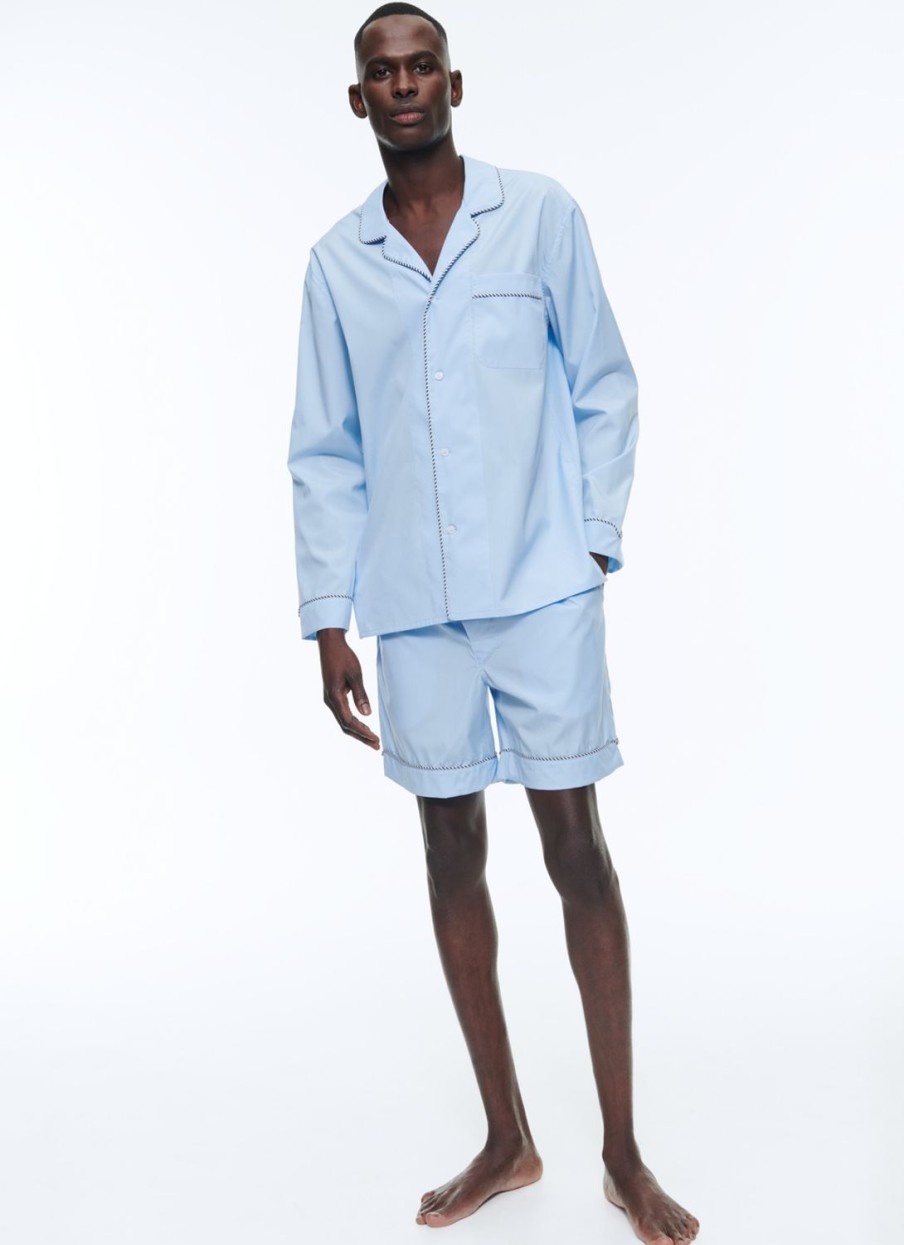 Homewear | De Fursac Cotton Poplin Pyjamas Sky Blue - Contrasting Piping