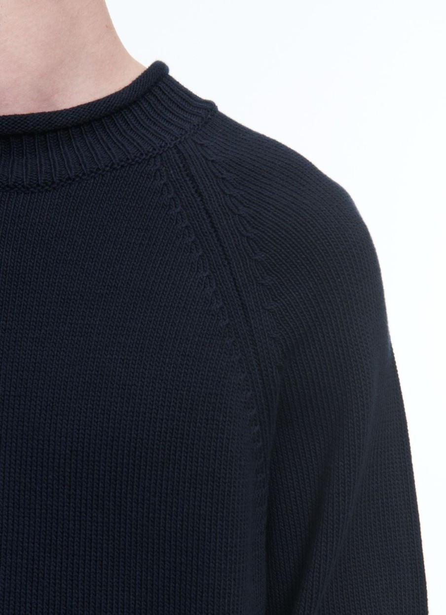 Sweaters | De Fursac Rolled Hem Collar Cotton Sweater Navy Blue