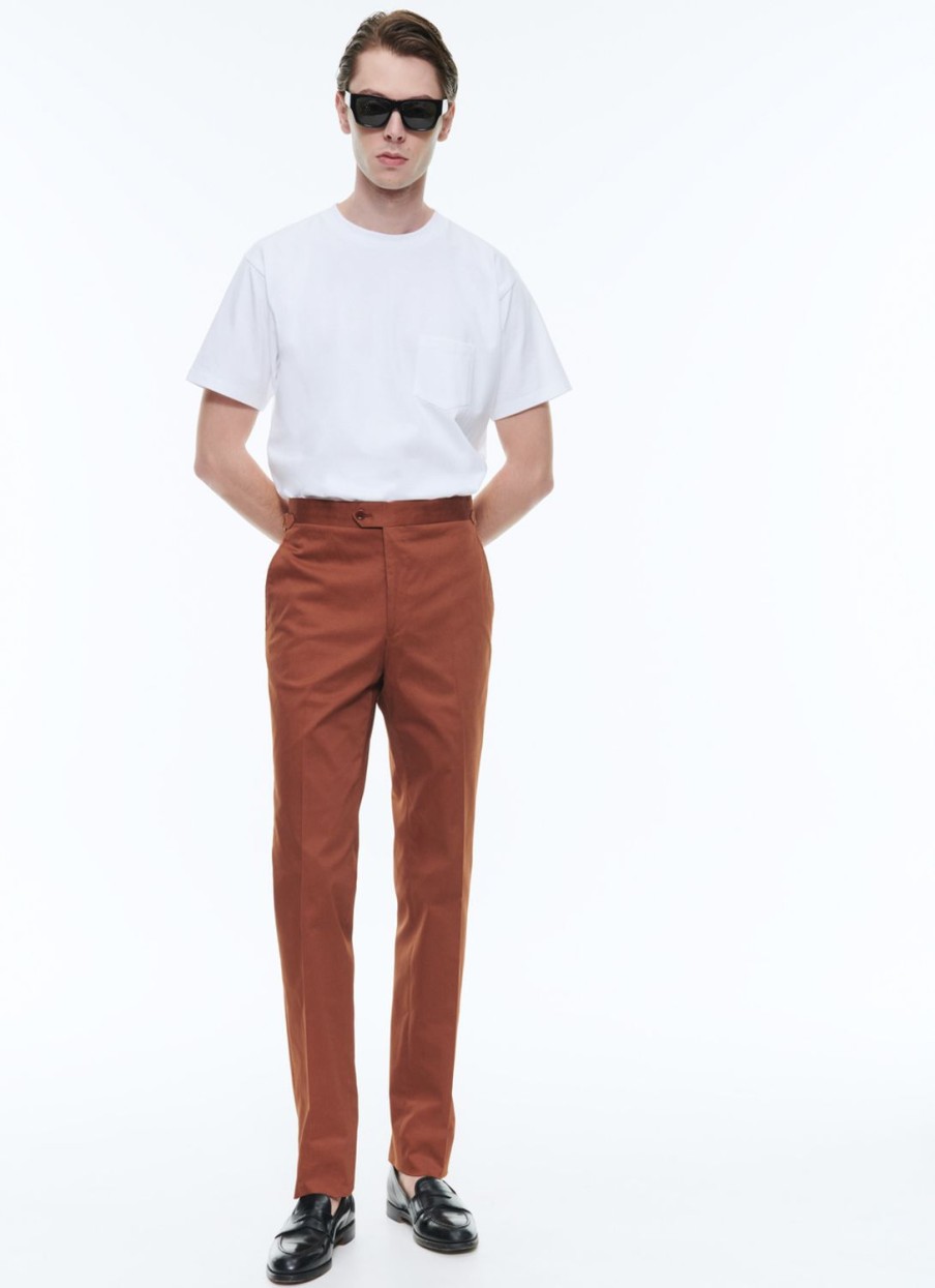 Trousers | De Fursac Organic Cotton Fitted Chino Pants Camel Brown