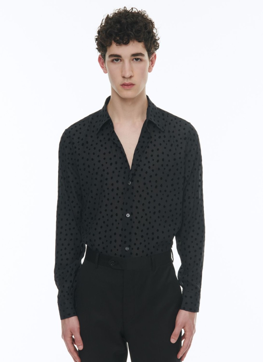 Shirts | De Fursac Velvet Polka Dots Shirt With A Swallow Collar Black Polka Dots