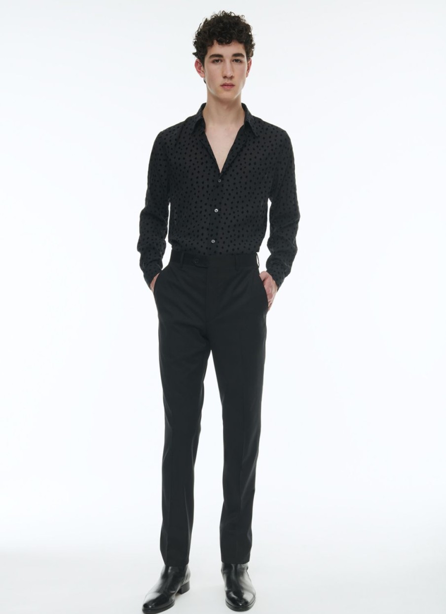 Shirts | De Fursac Velvet Polka Dots Shirt With A Swallow Collar Black Polka Dots