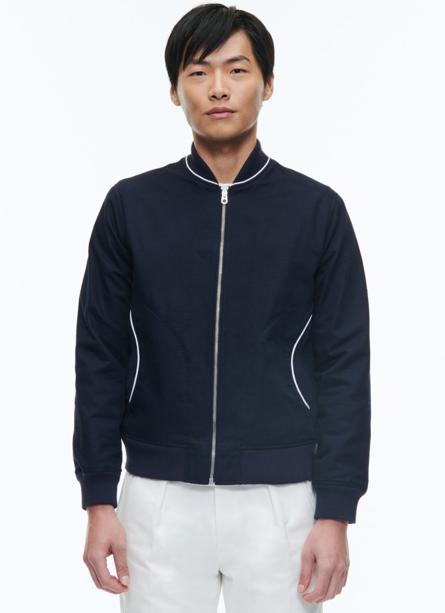 Outerwear | De Fursac Linen Effect Cotton Canvas Jacket Navy Blue