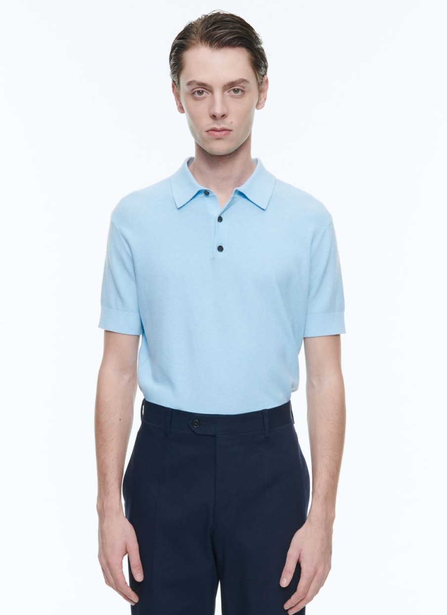 Polos & T-Shirts | De Fursac Cotton And Cashmere Polo Sky Blue