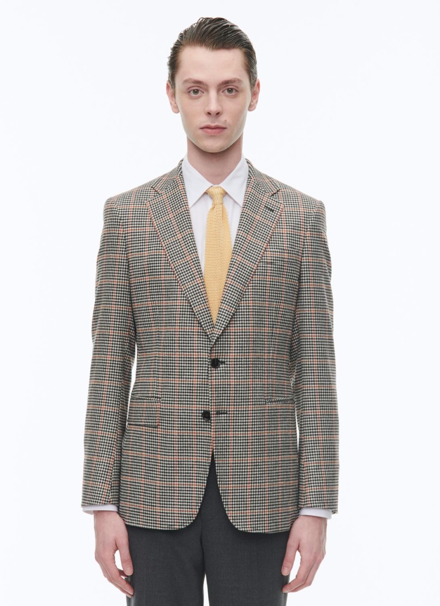 Blazers | De Fursac Fitted Jacket With Houndstooth Pattern Black And Cream Houndstooth Pattern With Orange Checks