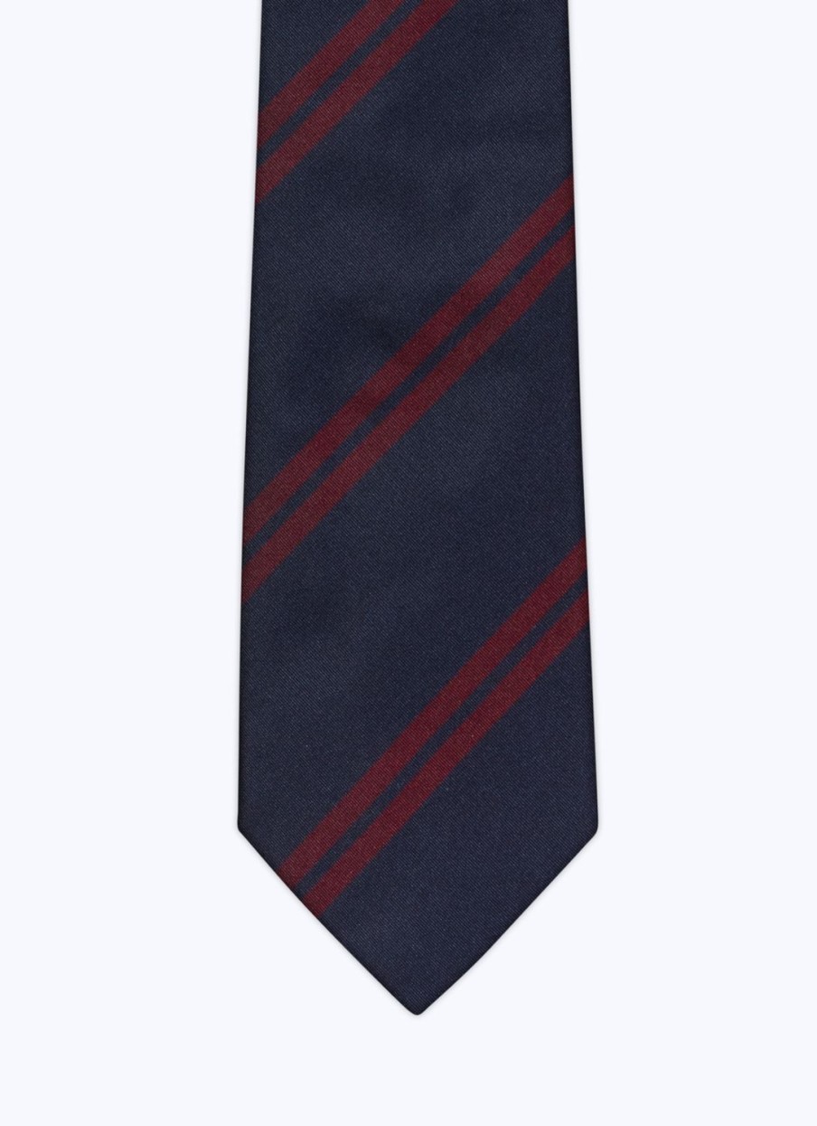 Ties | De Fursac Silk Tie With Stripes Navy Blue - Burgundy Stripes