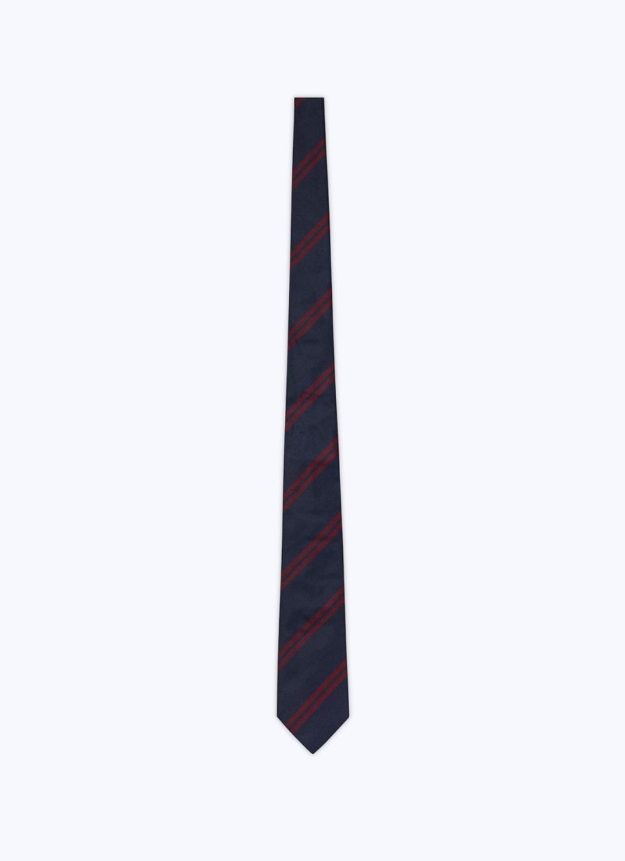 Ties | De Fursac Silk Tie With Stripes Navy Blue - Burgundy Stripes