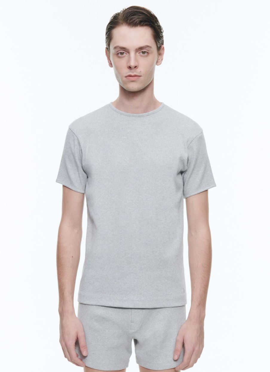 Polos & T-Shirts | De Fursac Ribbed Cotton Jersey Ringer T-Shirt Grey