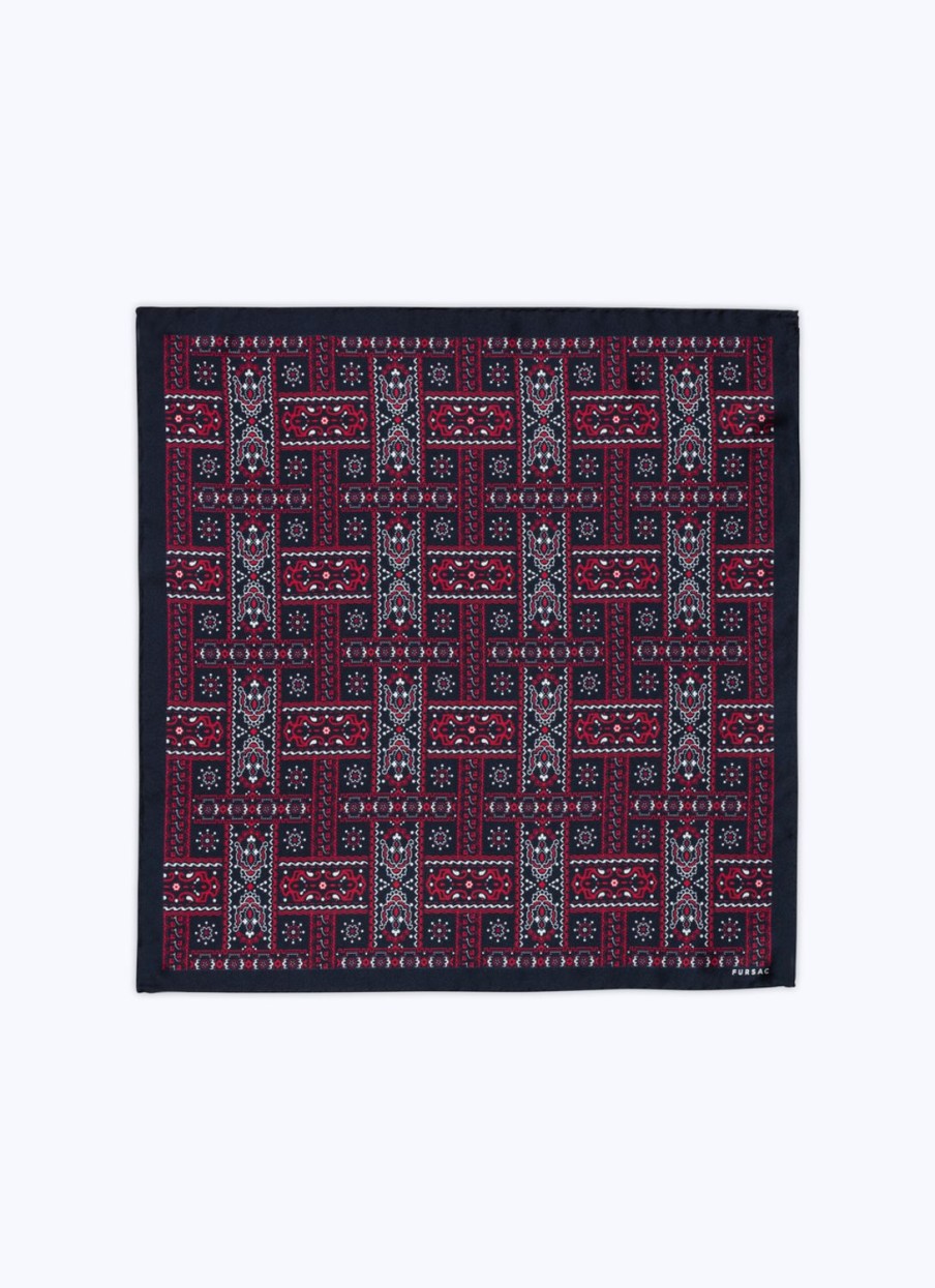 Pocket Squares | De Fursac Printed Silk Twill Pocket Square Navy Blue - Bandana Print