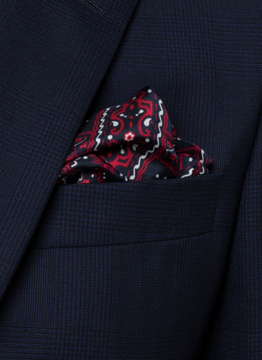 Pocket Squares | De Fursac Printed Silk Twill Pocket Square Navy Blue - Bandana Print