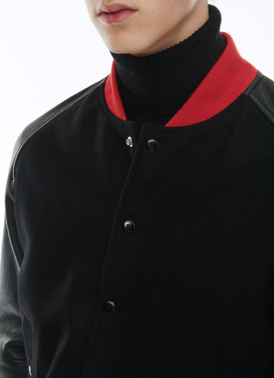 Outerwear | De Fursac Lamb Leather And Wool Jacket Black - Red Ribbed Hems