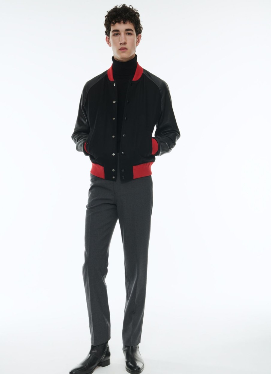 Outerwear | De Fursac Lamb Leather And Wool Jacket Black - Red Ribbed Hems