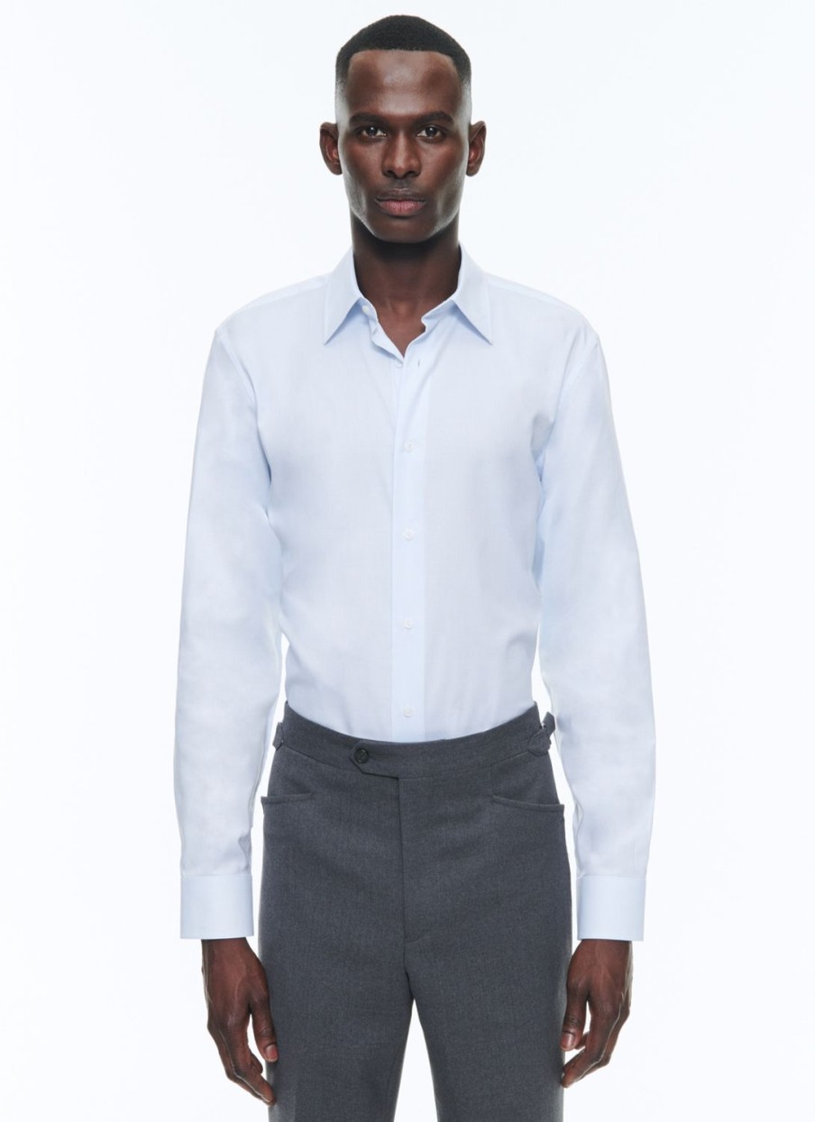 Shirts | De Fursac Cotton Shirt With Straight Collar Sky Blue - Micro-Design