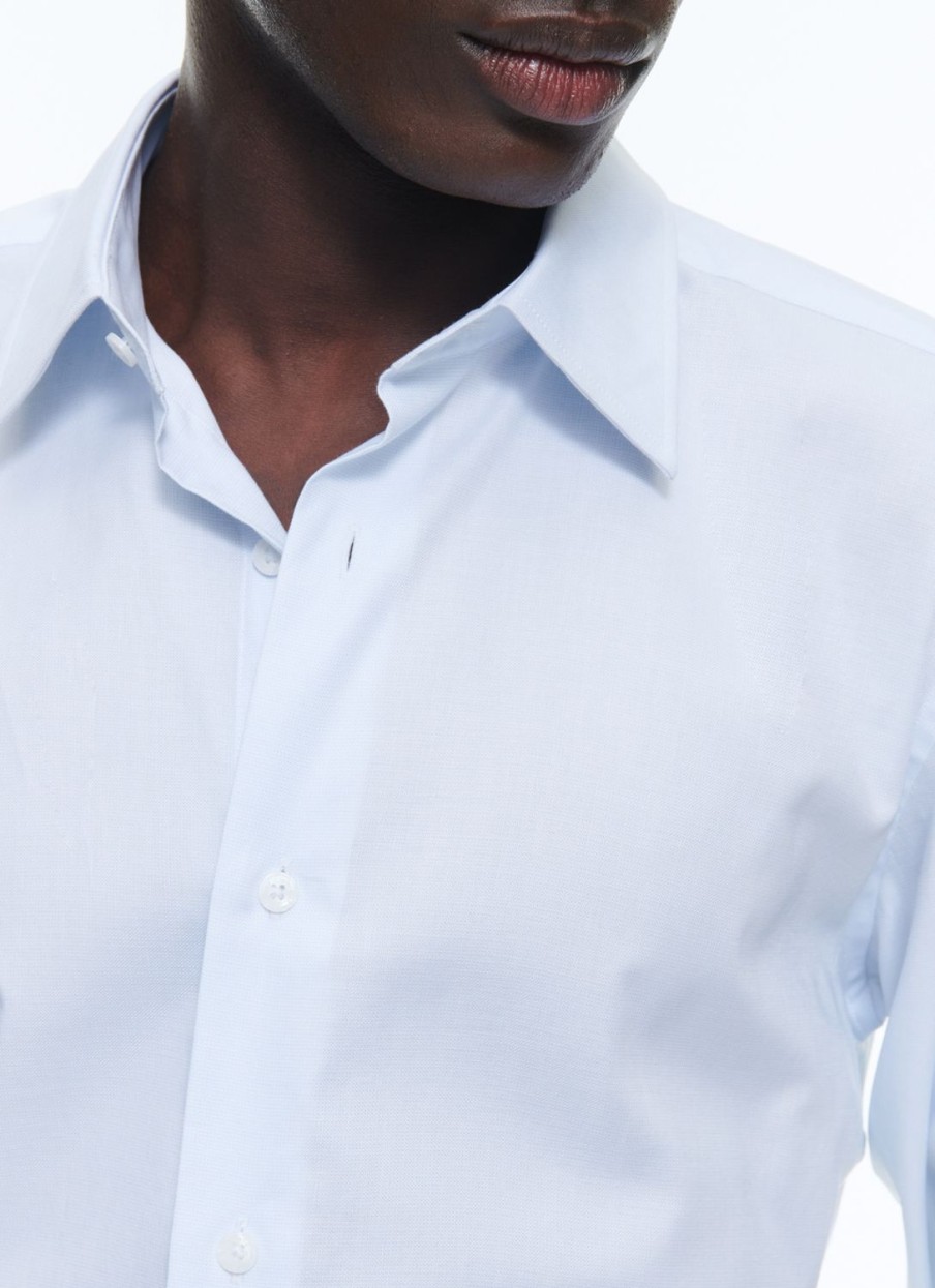 Shirts | De Fursac Cotton Shirt With Straight Collar Sky Blue - Micro-Design