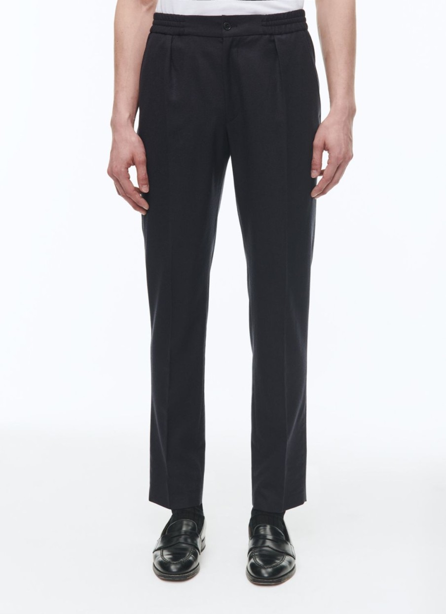 Trousers | De Fursac Wool Flannel Elasticated Trousers Navy Blue