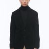 Blazers | De Fursac Suede Leather Blazer Jacket Black