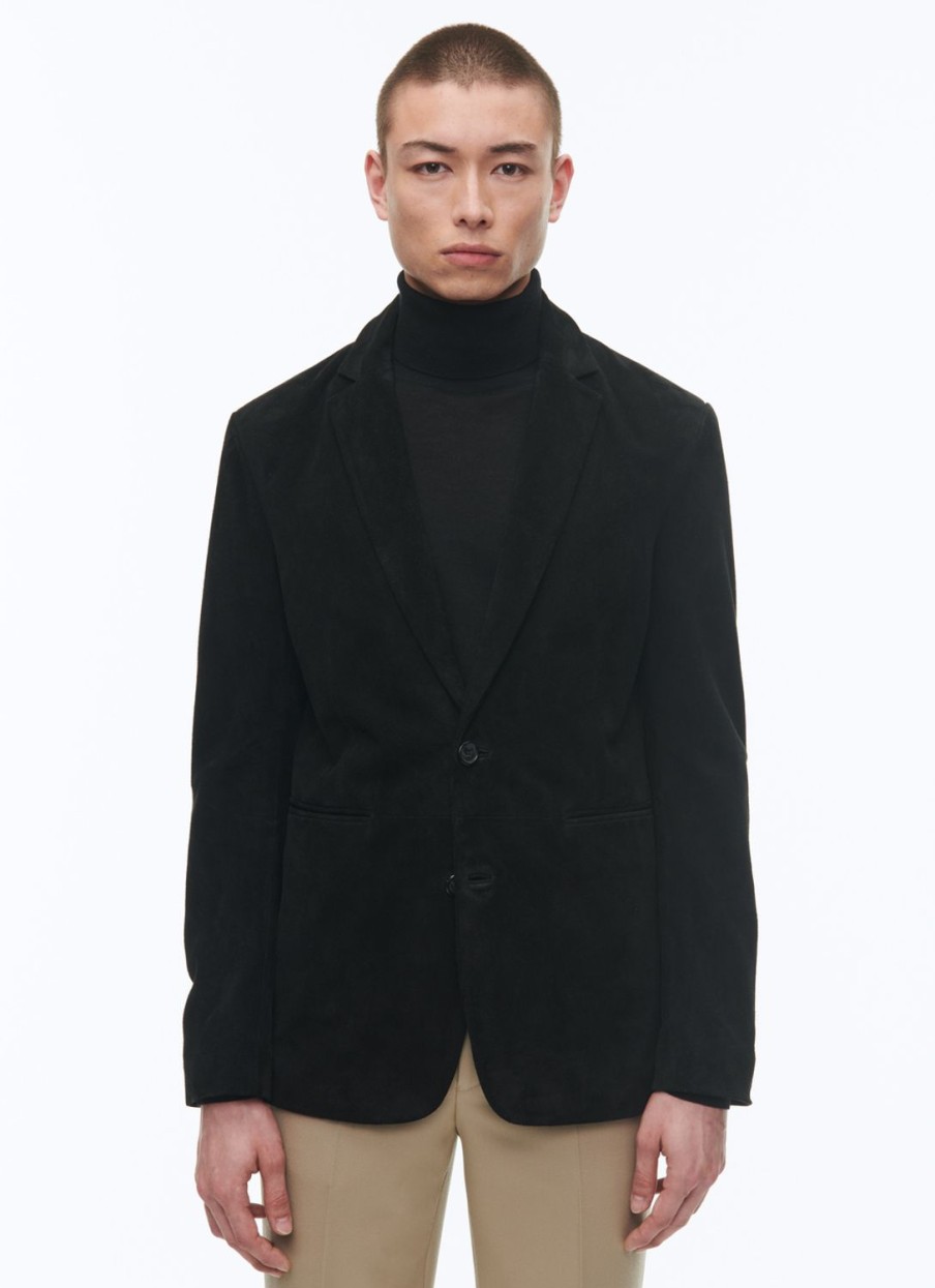 Blazers | De Fursac Suede Leather Blazer Jacket Black