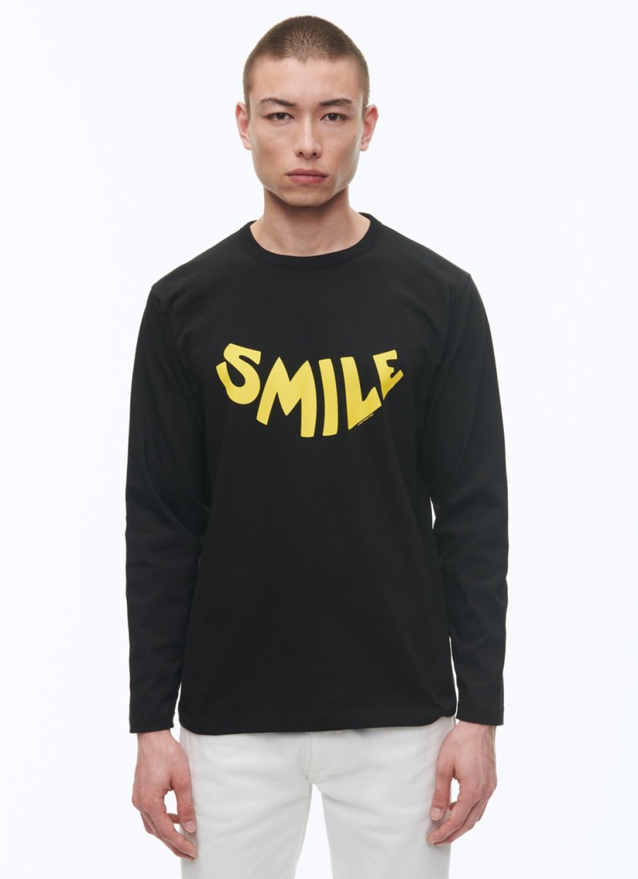 Polos & T-Shirts | De Fursac Organic Cotton Jersey T-Shirt Black - Yellow "Smile" Print