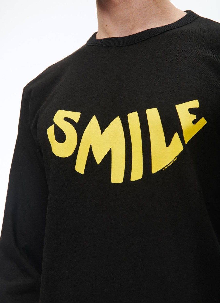 Polos & T-Shirts | De Fursac Organic Cotton Jersey T-Shirt Black - Yellow "Smile" Print