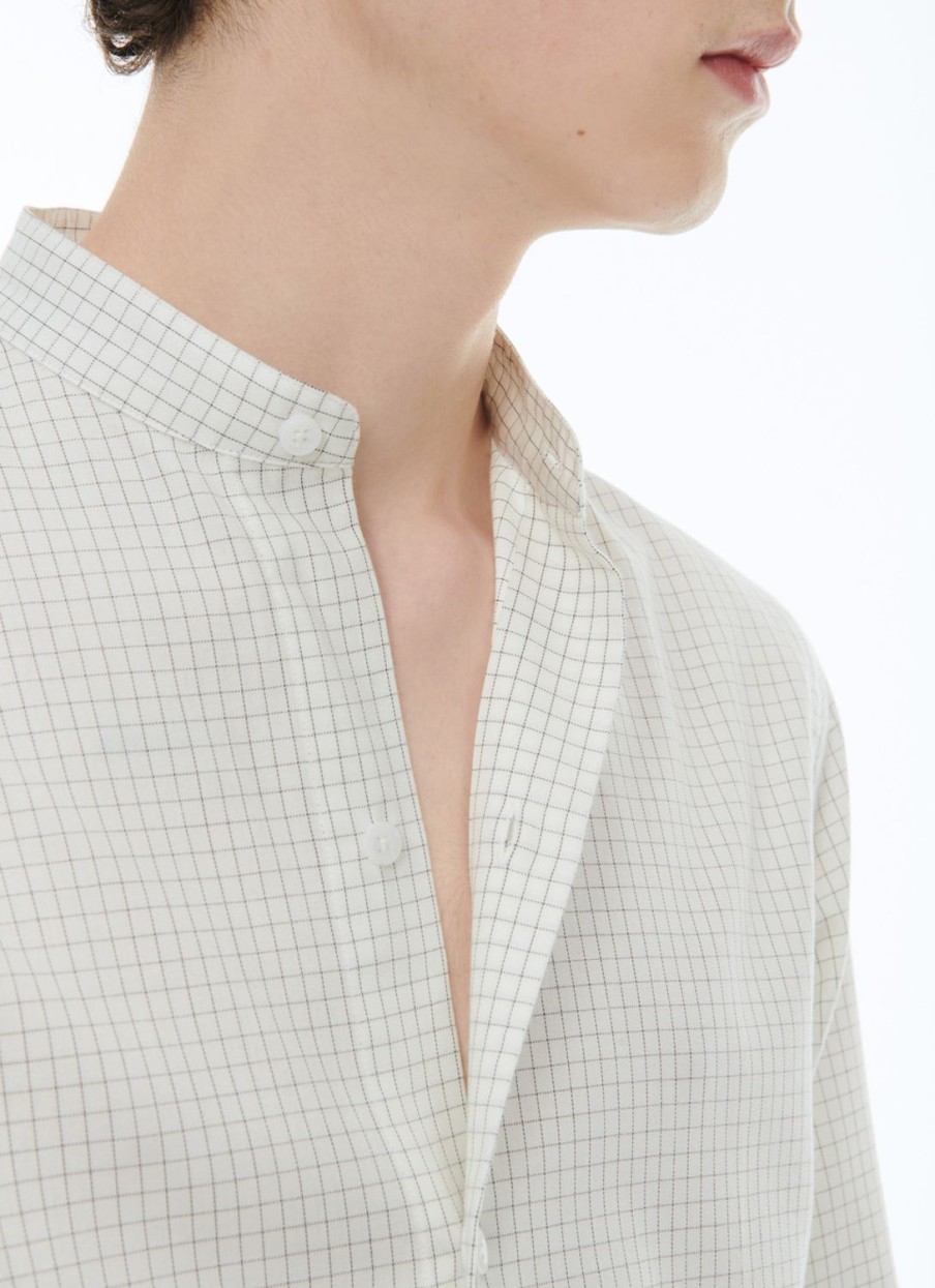 Shirts | De Fursac Brushed Cotton Shirt With Grandad Collar Ecru - Black Checks