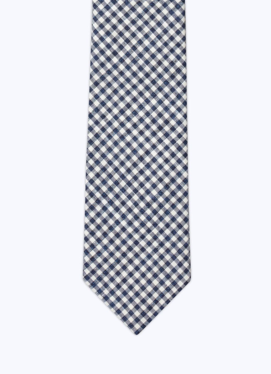 Ties | De Fursac Canvas Tie With Gingham Pattern White And Blue Gingham Pattern