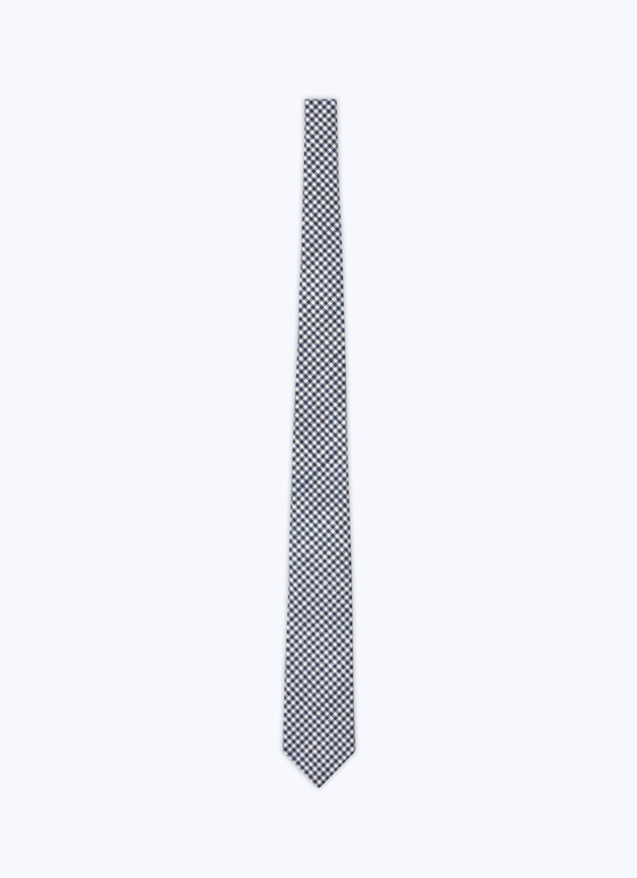 Ties | De Fursac Canvas Tie With Gingham Pattern White And Blue Gingham Pattern