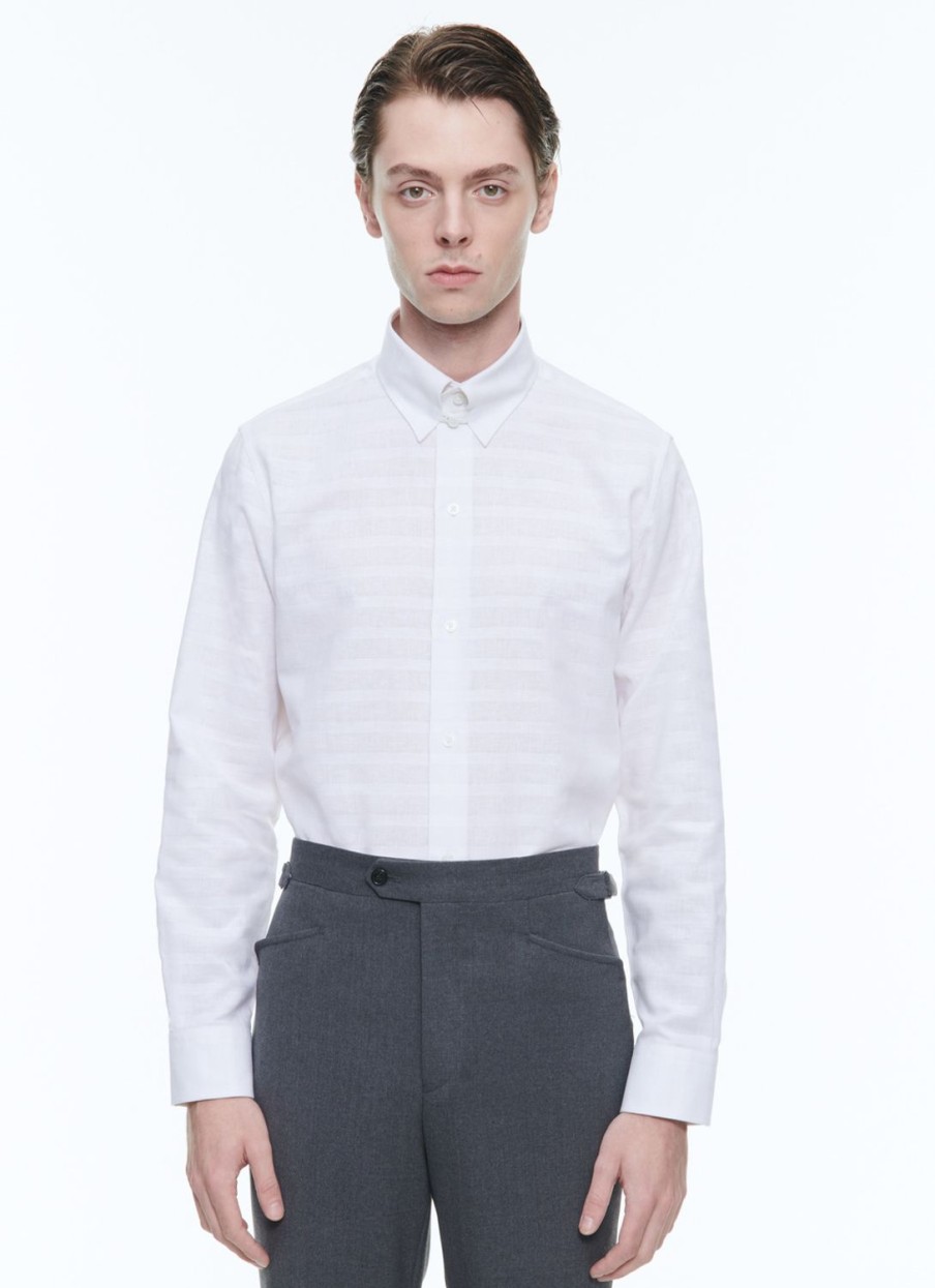 Shirts | De Fursac Linen Fitted Shirt With Stripes White - Tone-On-Tone Stripes