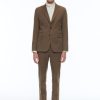 Suits | De Fursac Wool And Cotton Straight Suit Tobacco - Blended Herringbone Pattern