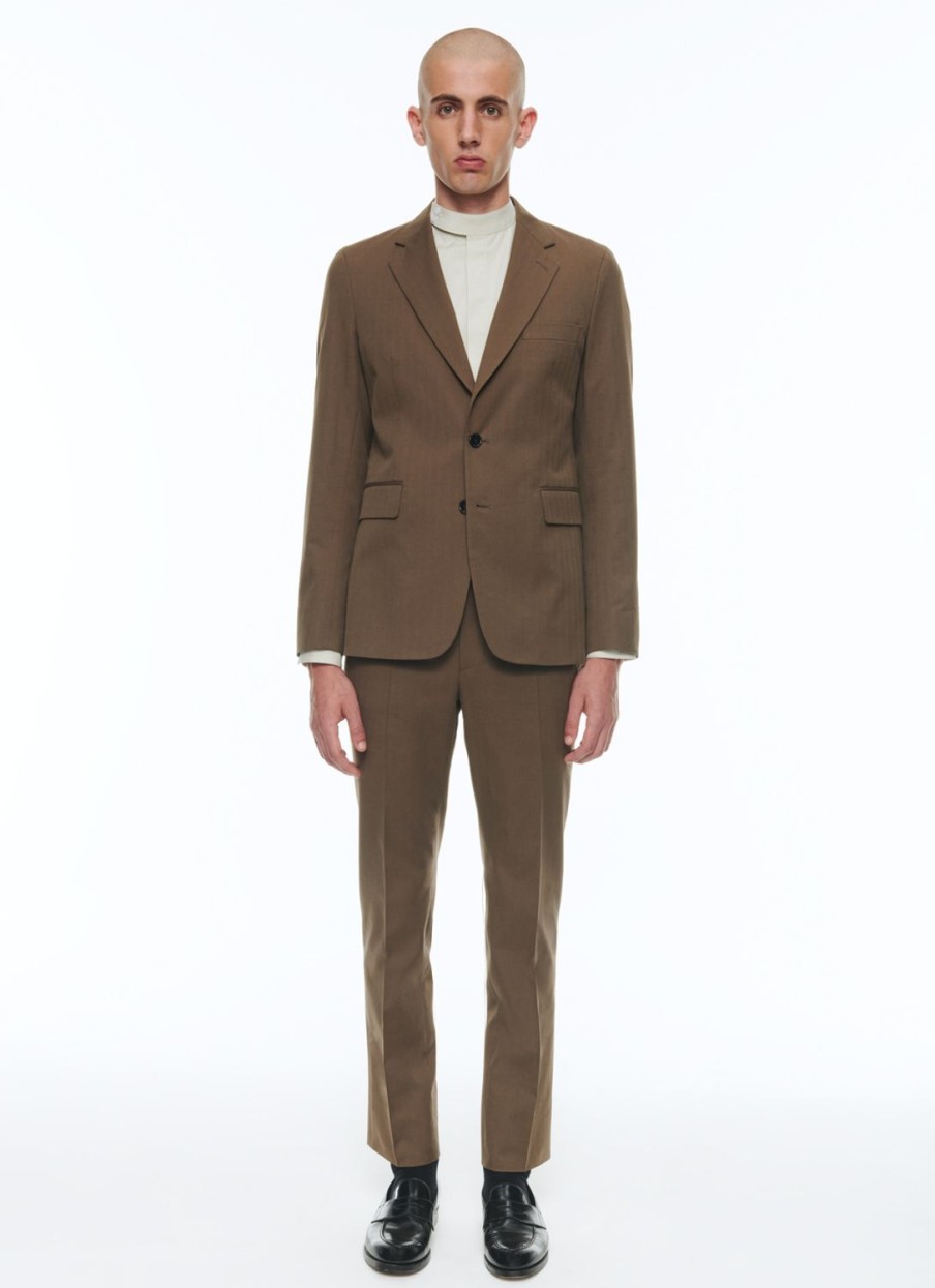 Suits | De Fursac Wool And Cotton Straight Suit Tobacco - Blended Herringbone Pattern