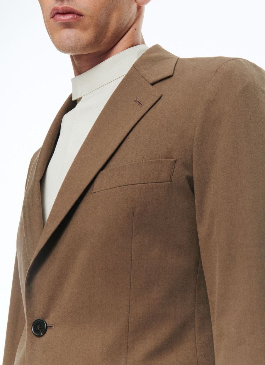 Suits | De Fursac Wool And Cotton Straight Suit Tobacco - Blended Herringbone Pattern