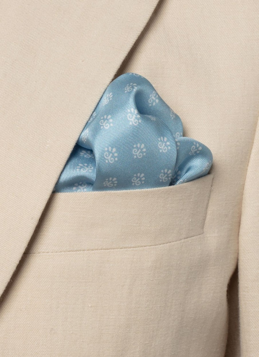 Pocket Squares | De Fursac Printed Silk Twill Pocket Square Sky Blue