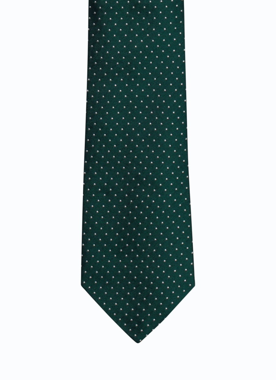 Ties | De Fursac Green Silk Tie With Polka Dots Green - White Polka Dots