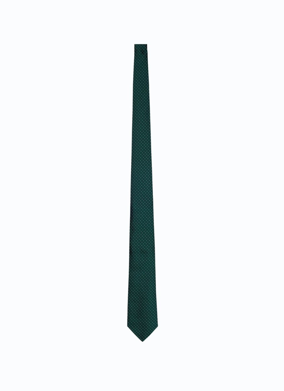 Ties | De Fursac Green Silk Tie With Polka Dots Green - White Polka Dots