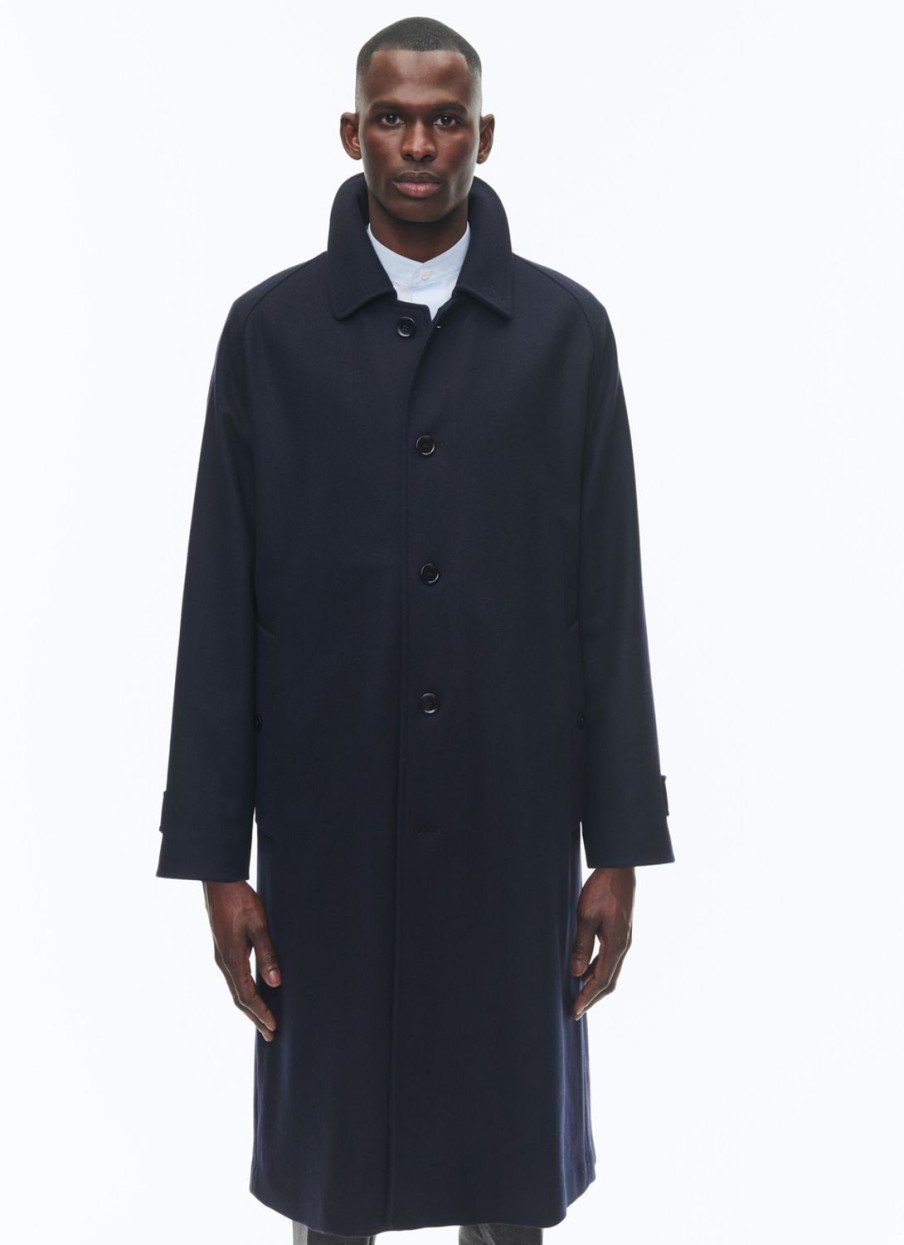 Outerwear | De Fursac Blended Wool Coat With A Pleat Navy Blue - Tartan Lining