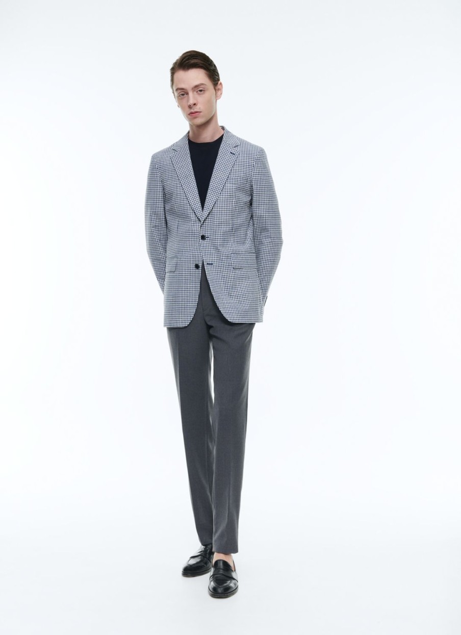 Blazers | De Fursac Wool, Cotton And Linen Jacket White And Dark Blue Gingham Pattern