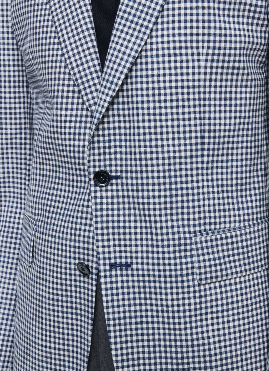 Blazers | De Fursac Wool, Cotton And Linen Jacket White And Dark Blue Gingham Pattern