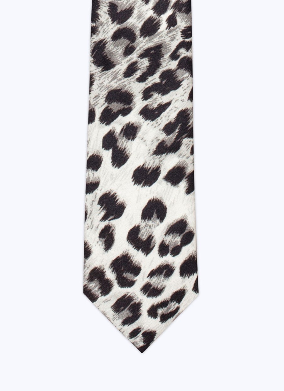 Ties | De Fursac Silk Satin Tie Snow Panther Print