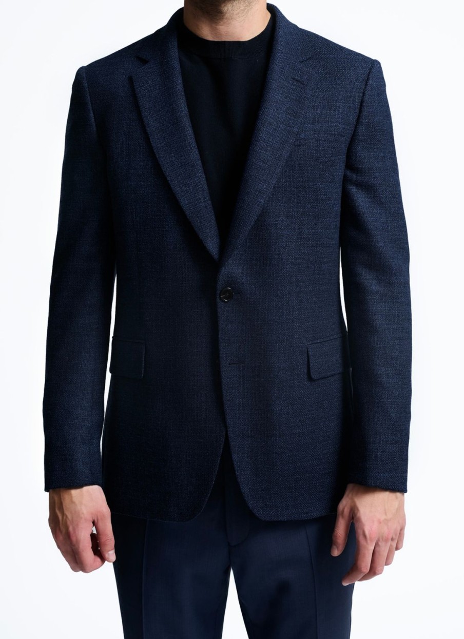 Blazers | De Fursac Basket Weaved Carded Wool Jacket Flecked Blue